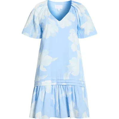 Sugarlips Afina Floral Seruma Drop Waist Shift Dress In Blue