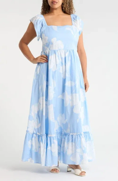 Sugarlips Afina Smocked Floral Maxi Dress In Blue