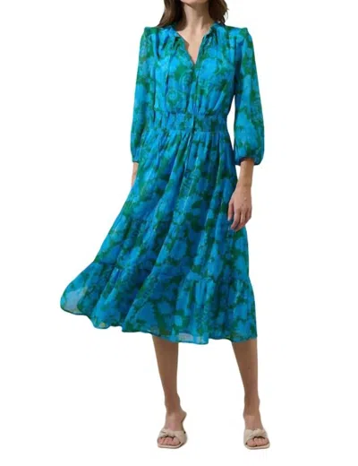 Sugarlips Akeem Floral Henri Smocked Midi Dress In Blue