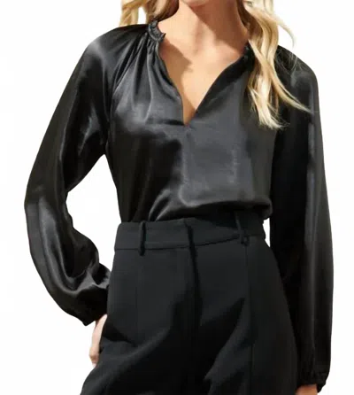 Sugarlips Alcazar Raglan Sleeve Satin Blouse In Black