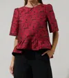 Sugarlips Alena Jacquard Floral Ruffle Top In Red