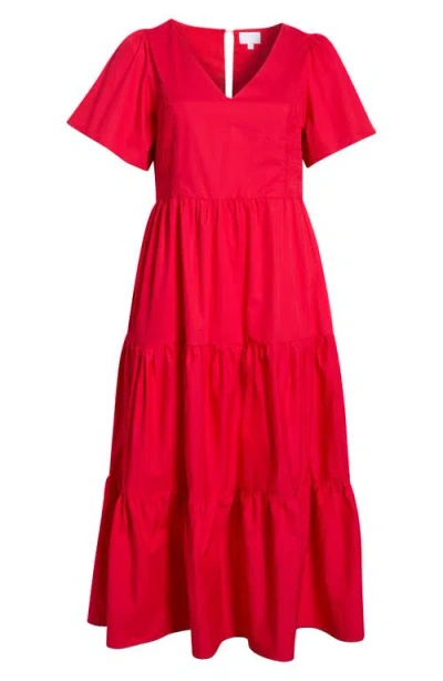 Sugarlips Alexis Poplin Tiered Midi Dress In Red