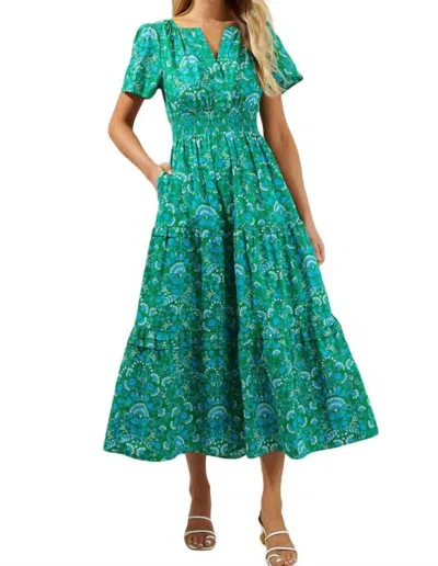 Sugarlips Alina Floral Palmer Poplin Tiered Maxi Dress In Kelly-cerulean