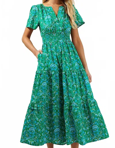 Sugarlips Alina Floral Palmer Tiered Maxi Dress In Cerulean In Multi