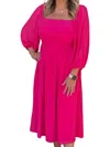 Sugarlips Amaretto Puff Sleeve Midi Dress In Fuchsia In Pink