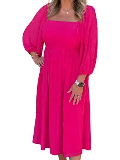 Sugarlips Amaretto Puff Sleeve Midi Dress In Fuchsia In Pink