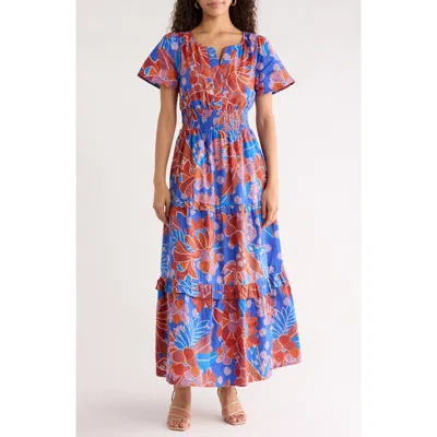 Sugarlips Amazonia Floral Palmer Tiered Cotton Maxi Dress In Multi