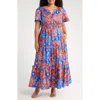Sugarlips Amazonia Floral Tiere Cotton Maxi Dress In Burgundy