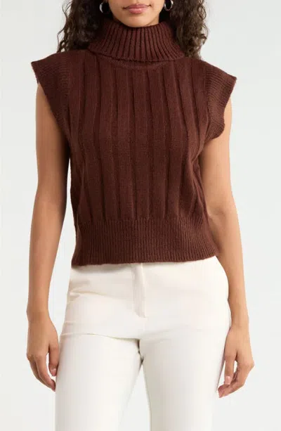 Sugarlips Anaya Ribbed Turtleneck Sweater In Chocolate