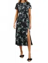 Sugarlips Angelica Floral Slit Midi Dress In Black White In Black