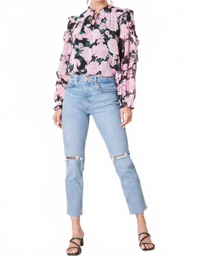 Sugarlips Angelica Raj Ruffle Blouse In Pink Floral In Multi
