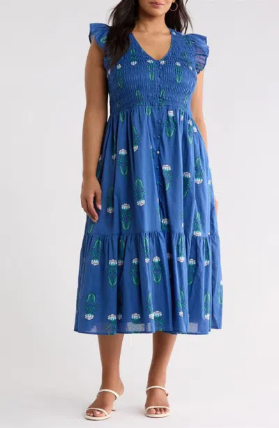 Sugarlips Angie Smocked Tiered Midi Dress In Blue