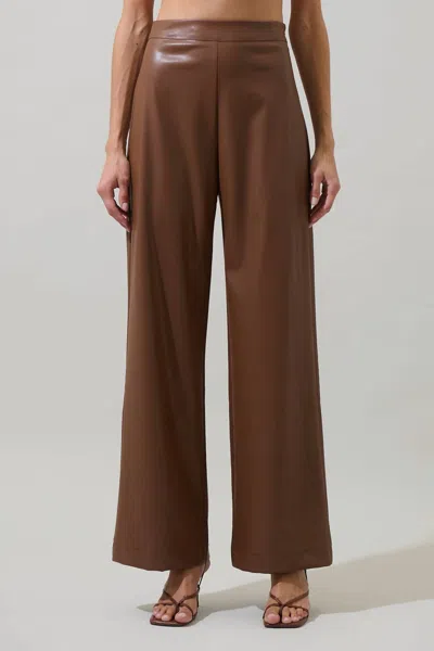 Sugarlips Anisa Leather Bern Wide Leg Pants In Brown