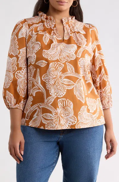 Sugarlips Aranza Pleated Cotton Top In Brown-white