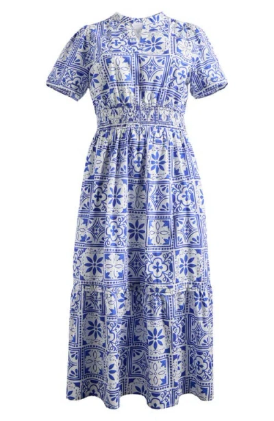 Sugarlips Arbor Belraj Floral Tile Cotton Poplin Maxi Dress In Blue