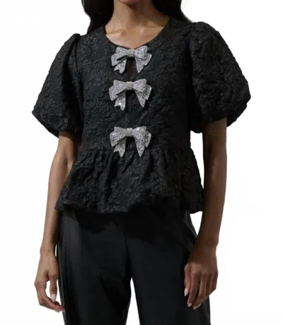 Sugarlips Arielle Jacquard Glow Bow Top In Black In Multi
