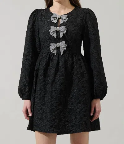 Sugarlips Arielle Jacquard Glow Bow Velvet Mini Dress In Black