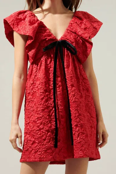 Sugarlips Arielle Jacquard Mini Babydoll Dress In Red