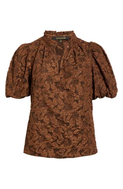 Sugarlips Arielle Jacquard Puff Sleeve Top In Brown