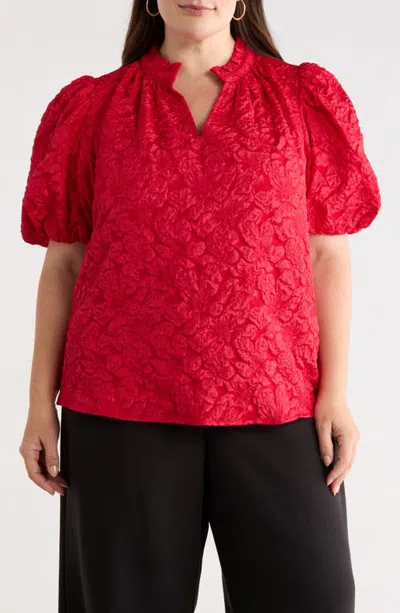 Sugarlips Arielle Jacquard Puff Sleeve Top In Burgundy