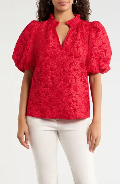 Sugarlips Arielle Jacquard Puff Sleeve Top In Red