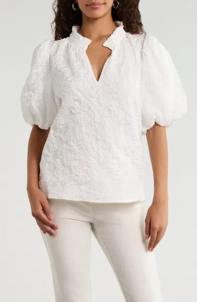 Sugarlips Arielle Jacquard Puff Sleeve Top In White