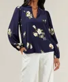 Sugarlips Arlene Floral Split Neck Blouse In Navy/pink In Blue
