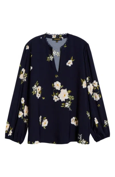 Sugarlips Arlene Floral Split Neck Top In Black