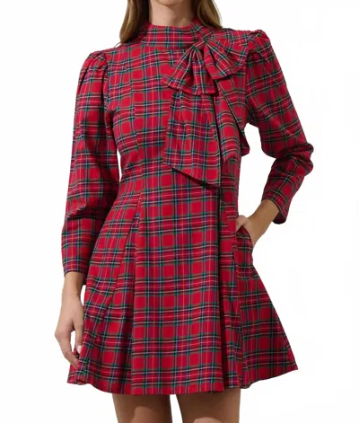 Sugarlips Arvada Plaid Padma Bow Mini Dress In Red Multi