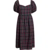 Sugarlips Arvada Plaid Puff Sleeve Dress In Blue