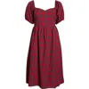 Sugarlips Arvada Plaid Puff Sleeve Dress In Red