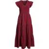 Sugarlips Arvada Plaid Sunfire Smocked Cotton Tiered Maxi Dress In Red