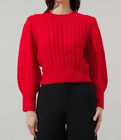 Sugarlips Ashtyn Cable Knit Balloon Sleeve Crop Sweater In Red