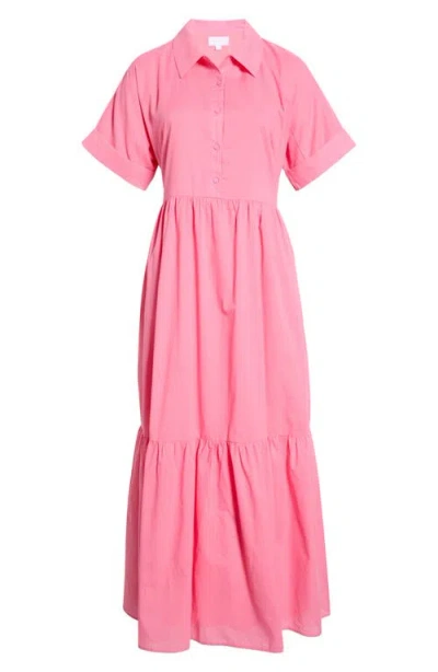 Sugarlips Astera Tiered Maxi Shirtdress In Pink