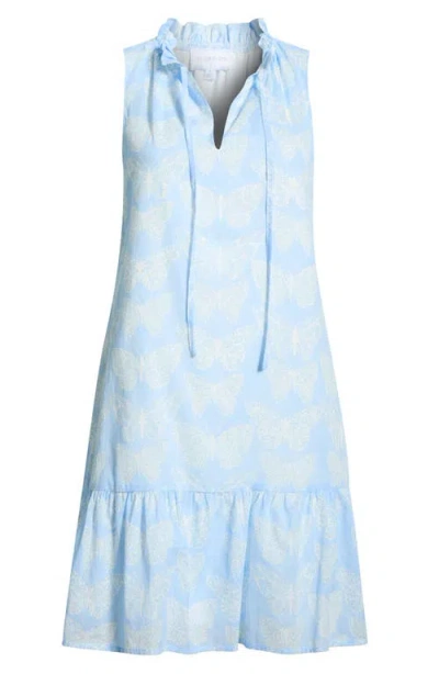 Sugarlips Aubry Berity Butterfly Print Ruffle Trim Shift Dress In Blue