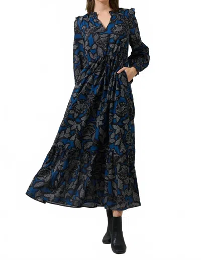 Sugarlips Aurina Floral Ruffle Midi Dress In Navy/black In Blue