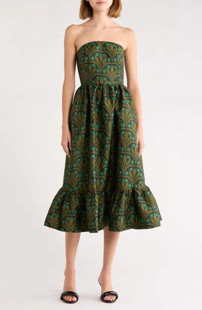 Sugarlips Aurra Floral Jacquard Tiered Strapless Midi Dress In Multi