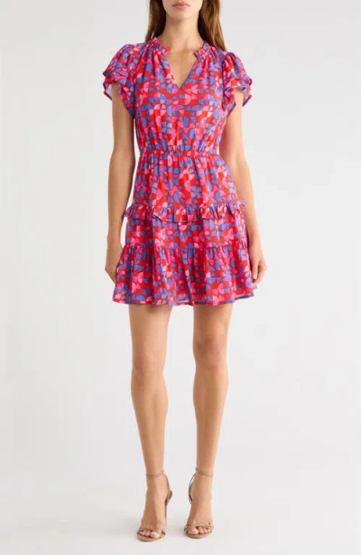 Sugarlips Averly Print Ruffle Trim Tiered Babydoll Minidress In Multi