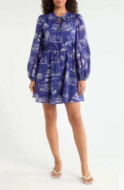 Sugarlips Avon Town Viany Long Sleeve Dress In Blue