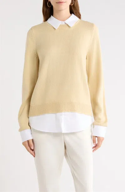 Sugarlips Azira Mixed Media Layered Sweater In Oatmeal-white