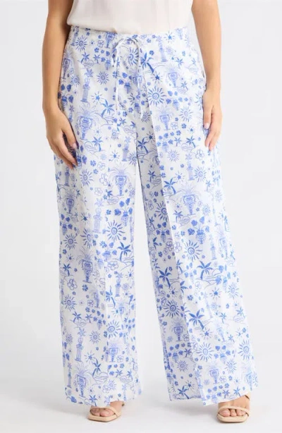 Sugarlips Azul Tropics Nature High Waist Wrap Pants In Blue