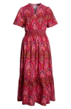 Sugarlips Azura Paisley Belraj Tiered Cotton Maxi Dress In Red