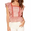 Sugarlips Backroad Eyelet Peplum Top In Red In Red