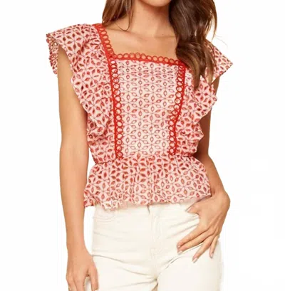 Sugarlips Backroad Eyelet Peplum Top In Red