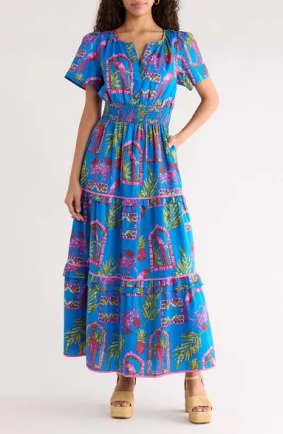 Sugarlips Bally Tropical Ernie Tiered Maxi Dress In Blue