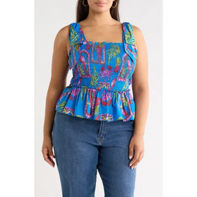 Sugarlips Bally Tropical Print Smocked Sleeveless Top In Multi