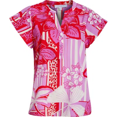 Sugarlips Barba Cass Tropical Flutter Sleeve Top In Pink