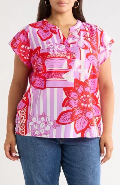 Sugarlips Barba Tropical Flutter Sleeve Top In Pink