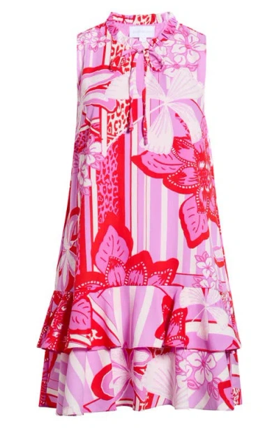 Sugarlips Barba Tropical Graceland Ruffle Trim Sleeveless Minidress In Pink