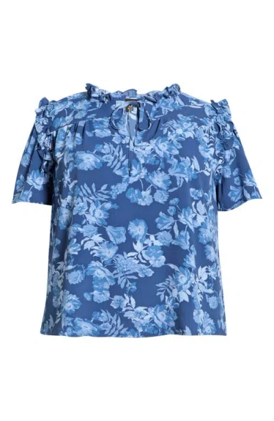 Sugarlips Bary Danielle Floral Ruffle Top In Blue